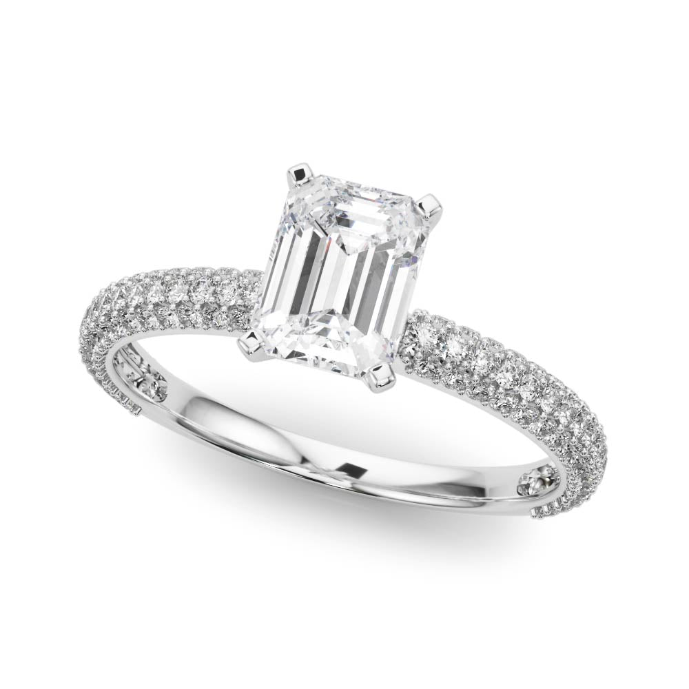 Silver Radiant Solitaire with Pave Band and Four-Prong Setting 2