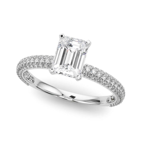 Silver Radiant Solitaire with Pave Band and Four-Prong Setting 2