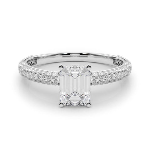 Silver Radiant Solitaire with Pave Band and Four-Prong Setting