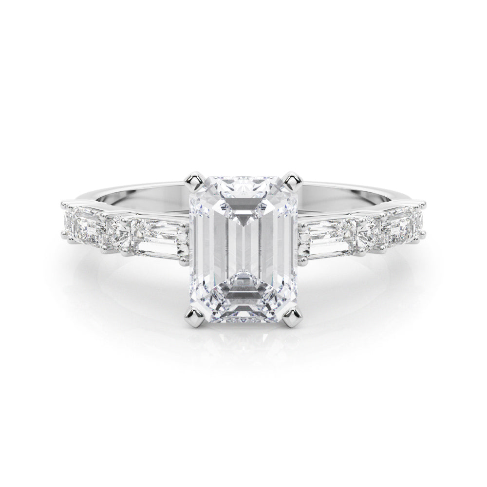 Silver Radiant Solitaire with Side Baguettes and Channel Set Band