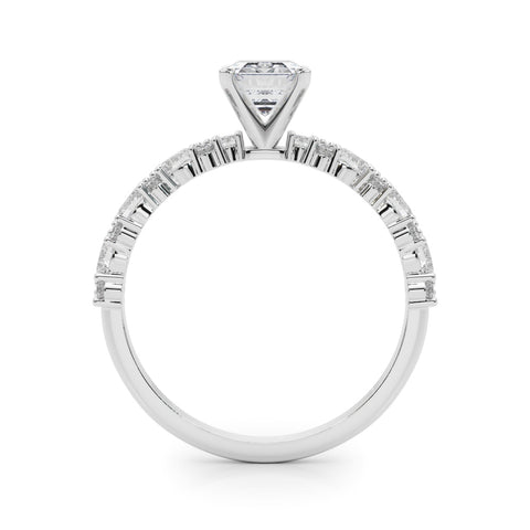 Silver Radiant Solitaire with Side Stones, Pave Band, Four-Prong Setting 1