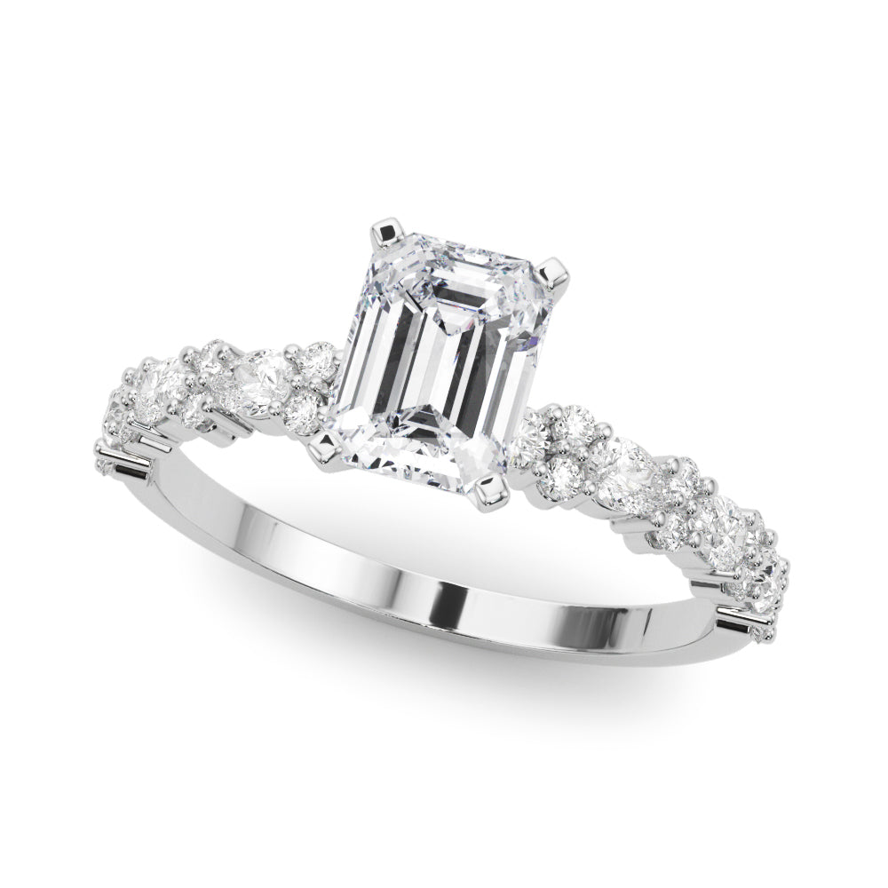 Silver Radiant Solitaire with Side Stones, Pave Band, Four-Prong Setting 2