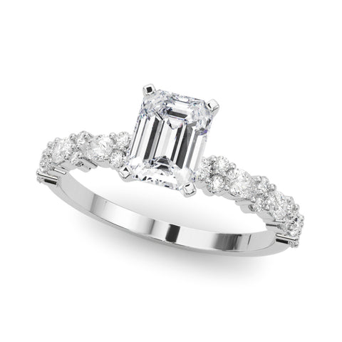 Silver Radiant Solitaire with Side Stones, Pave Band, Four-Prong Setting 2