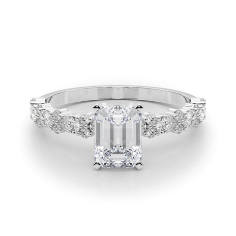 Silver Radiant Solitaire with Side Stones, Pave Band, Four-Prong Setting