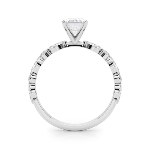 Silver Radiant Solitaire with Side Stones on a Pavé Band and Four-Prong Setting 1