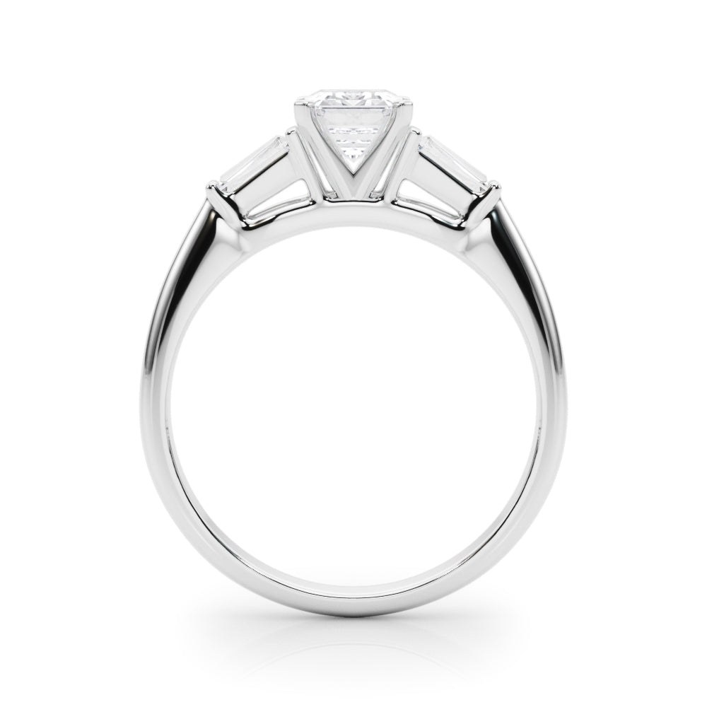 Silver Radiant Solitaire with Tapered Baguette Side Stones on a Classic Band with Four-Prong Setting 1