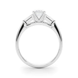 18K White Gold 3.04 Carat F VVS2 Radiant Solitaire with Tapered Baguette Side Stones on a Classic Band with Four-Prong Setting