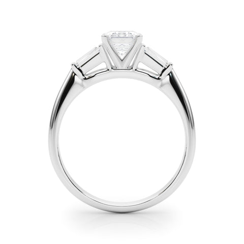 18K White Gold 3.04 Carat F VVS2 Radiant Solitaire with Tapered Baguette Side Stones on a Classic Band with Four-Prong Setting