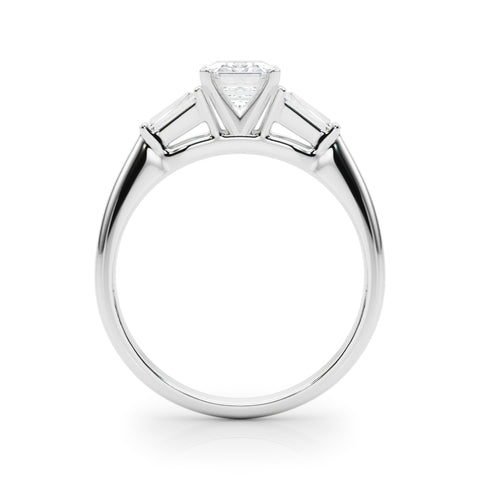 Silver Radiant Solitaire with Tapered Baguette Side Stones on a Classic Band with Four-Prong Setting 1