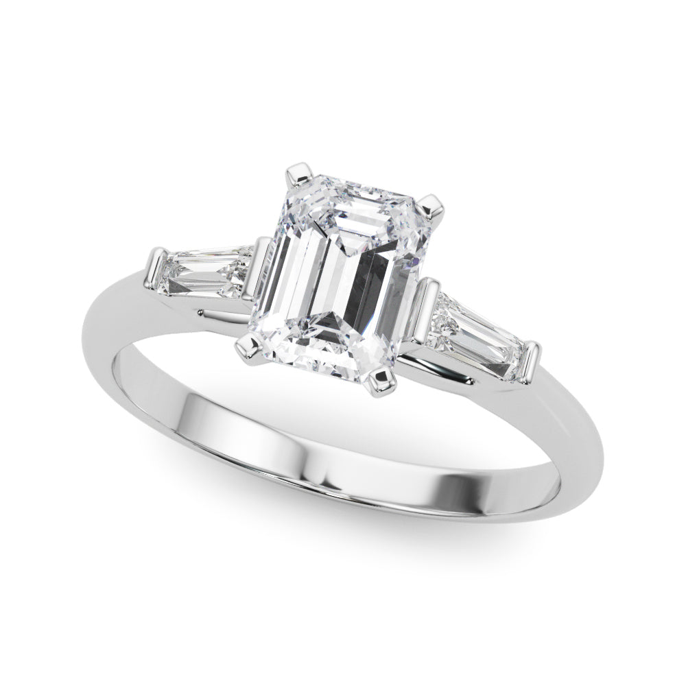 Silver Radiant Solitaire with Tapered Baguette Side Stones on a Classic Band with Four-Prong Setting 2