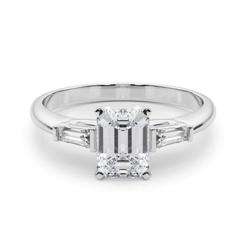 18K White Gold 3.04 Carat F VVS2 Radiant Solitaire with Tapered Baguette Side Stones on a Classic Band with Four-Prong Setting