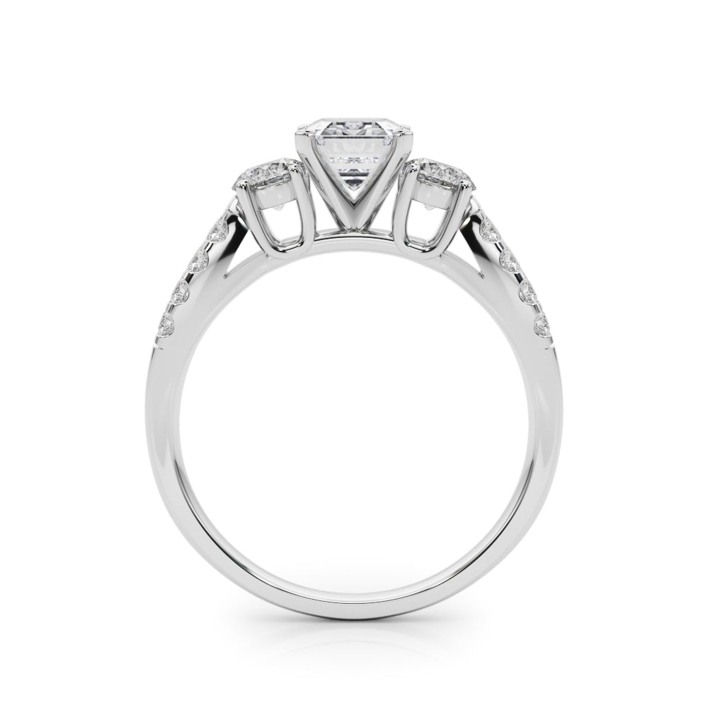 Silver Radiant Three-Stone Diamond Ring with Pavé Split Shank and Four-Prong Setting 1
