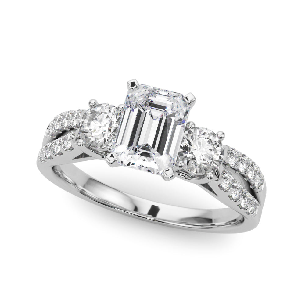 Silver Radiant Three-Stone Diamond Ring with Pavé Split Shank and Four-Prong Setting 2