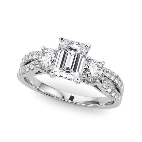 Silver Radiant Three-Stone Diamond Ring with Pavé Split Shank and Four-Prong Setting 2