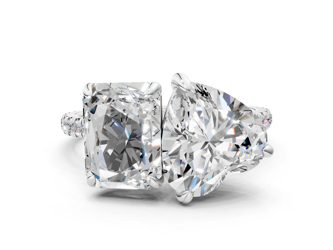 Silver Radiant and Heart Toi Moi Ring with Prong Setting and Micro Pave Band