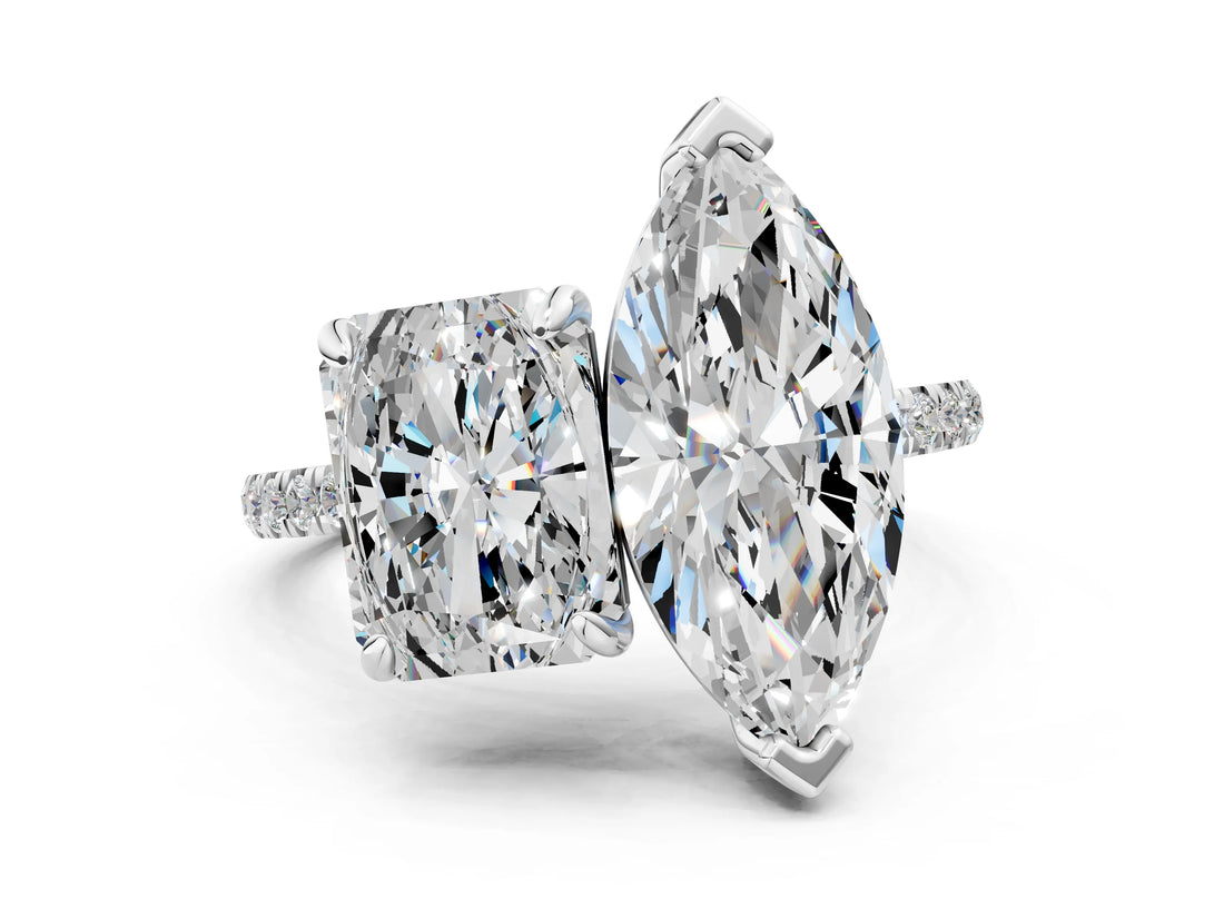 Silver Radiant and Marquise Toi Moi Ring with Prong Setting and Micro Pave Band 1