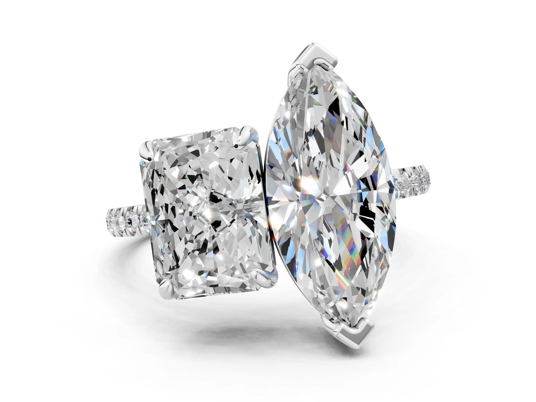 Silver Radiant and Marquise Toi Moi Ring with Prong Setting and Pave Band