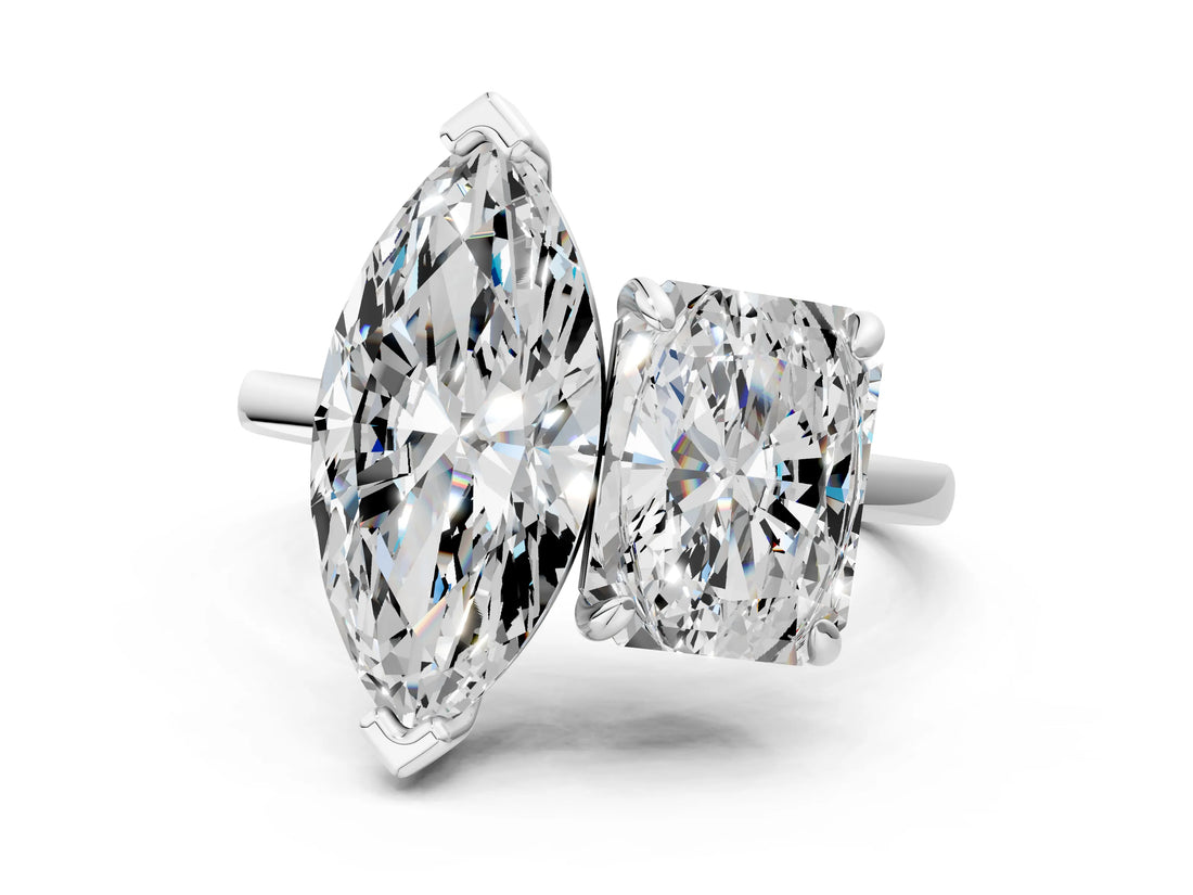 Silver Radiant and Marquise Toi Moi Ring with Prong Setting and Plain Band