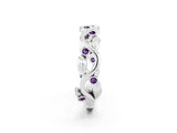Silver Round Amethyst Leaf Eternity Band with Bezel Setting_2