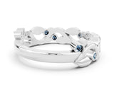 Silver Round Aquamarine Leaf Eternity Band with Bezel Setting