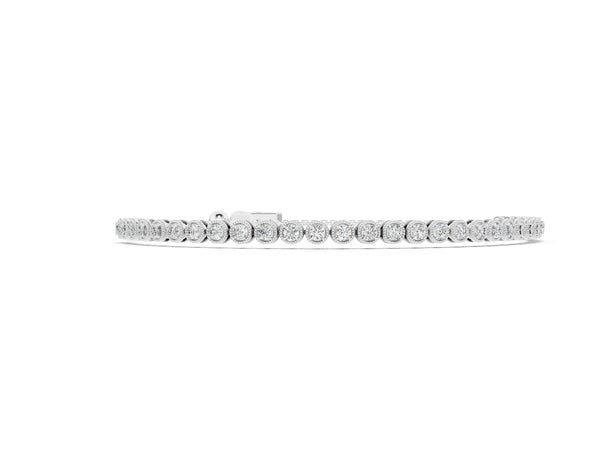 Silver Round Bezel-Set Diamond Tennis Bracelet with Adjustable Box Chain