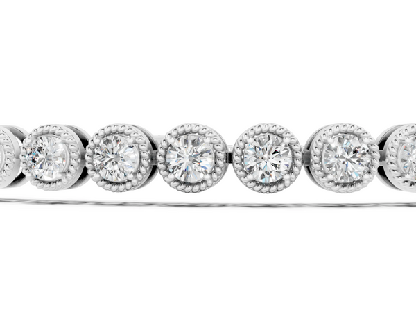 Silver Round Bezel-Set Diamond Tennis Bracelet with Adjustable Box Chain
