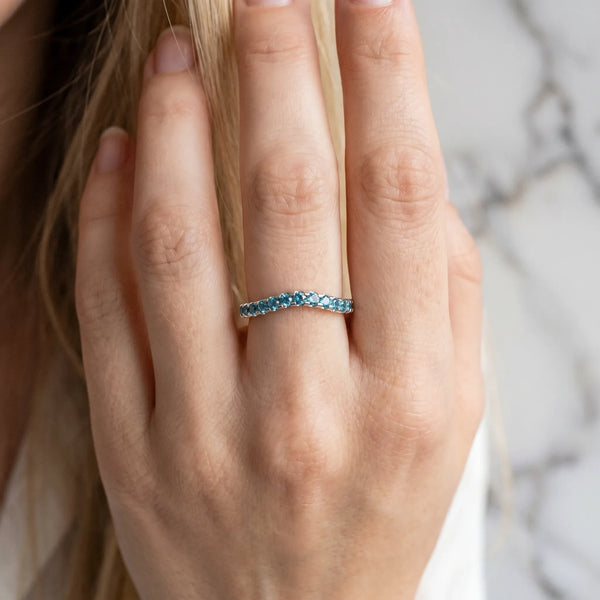 Silver Round Diamond Pavé Curved Wedding Band