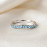 Silver Round Blue Topaz Pavé Curved Wedding Band_25