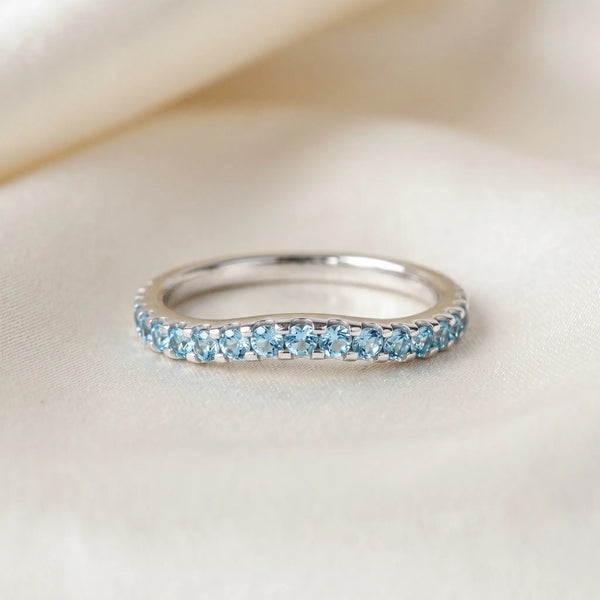 Silver Round Diamond Pavé Curved Wedding Band