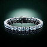 Silver Round Brilliant Aquamarine Tennis Bracelet with Prong Setting_4