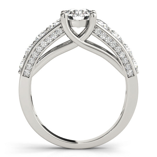 Silver Round Brilliant Channel-Set Diamond Engagement Ring with Split Shank and Four-Prong Setting 1