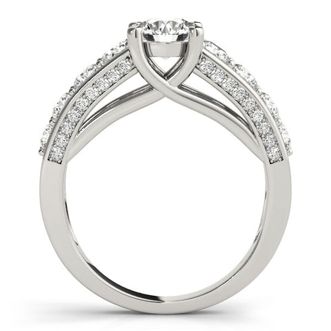 Silver Round Brilliant Channel-Set Diamond Engagement Ring with Split Shank and Four-Prong Setting 1