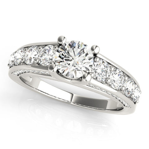Silver Round Brilliant Channel-Set Diamond Engagement Ring with Split Shank and Four-Prong Setting 2