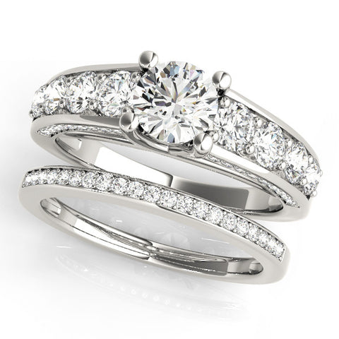 Silver Round Brilliant Channel-Set Diamond Engagement Ring with Split Shank and Four-Prong Setting