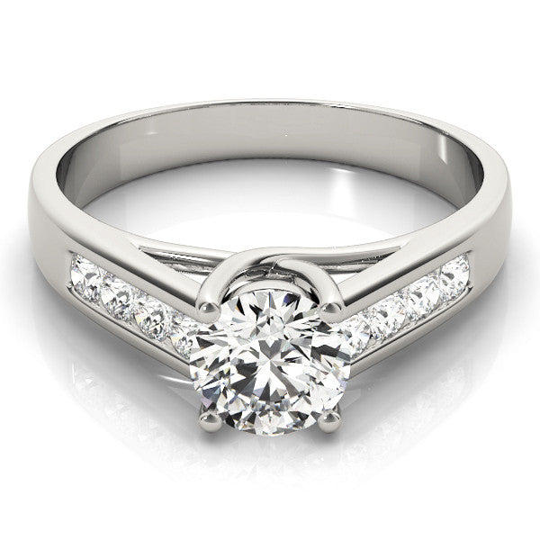 Silver Round Brilliant Channel-Set Solitaire Ring with Four-Prong Setting