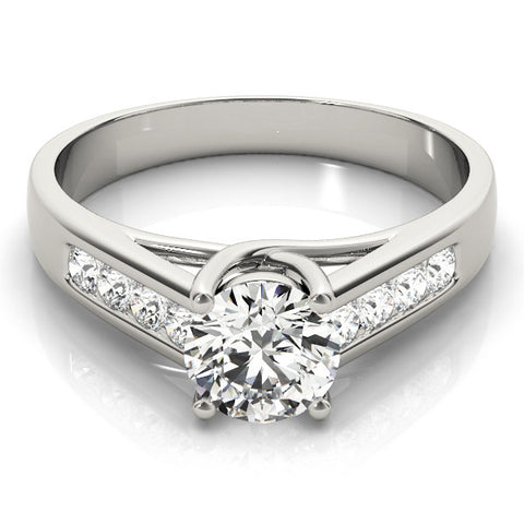 Silver Round Brilliant Channel-Set Solitaire Ring with Four-Prong Setting