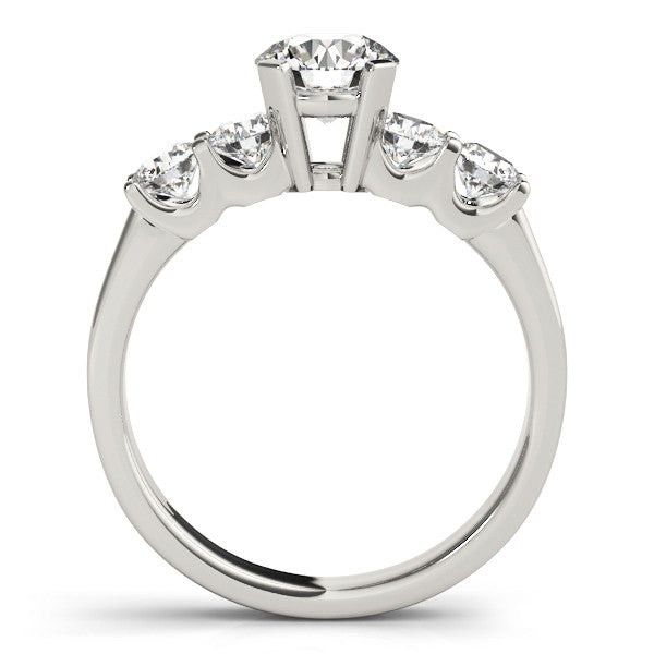 Silver Round Brilliant Cut Diamond Five-Stone Prong Set Engagement Ring with Channel Band 1