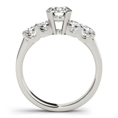 Silver Round Brilliant Cut Diamond Five-Stone Prong Set Engagement Ring with Channel Band 1