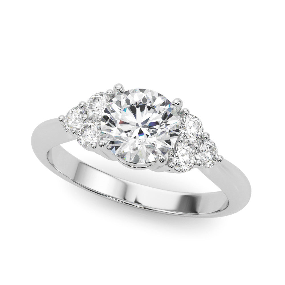 Silver Round Brilliant Diamond Cluster Accent Solitaire Ring with Prong Setting 1