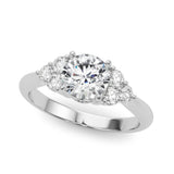 Silver Round Brilliant Diamond Cluster Accent Solitaire Ring with Prong Setting 1