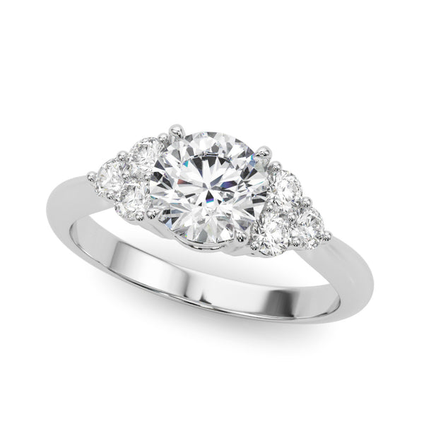 White gold Round Brilliant Diamond Cluster Accent Solitaire Ring with Prong Setting