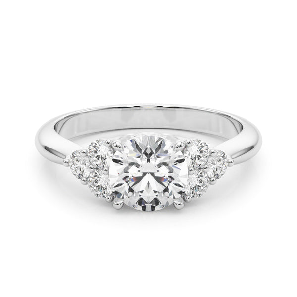 White gold Round Brilliant Diamond Cluster Accent Solitaire Ring with Prong Setting