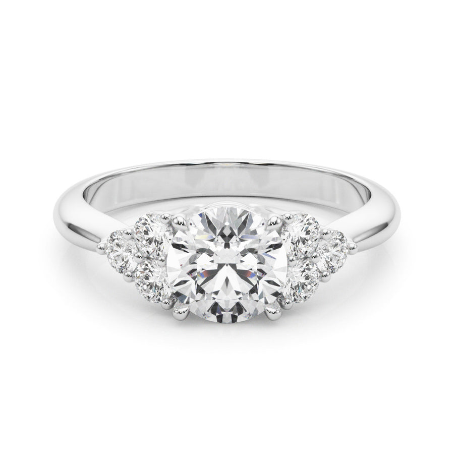 White gold Oval Cut Brilliant Diamond Cluster Accent Solitaire Ring with Prong Setting
