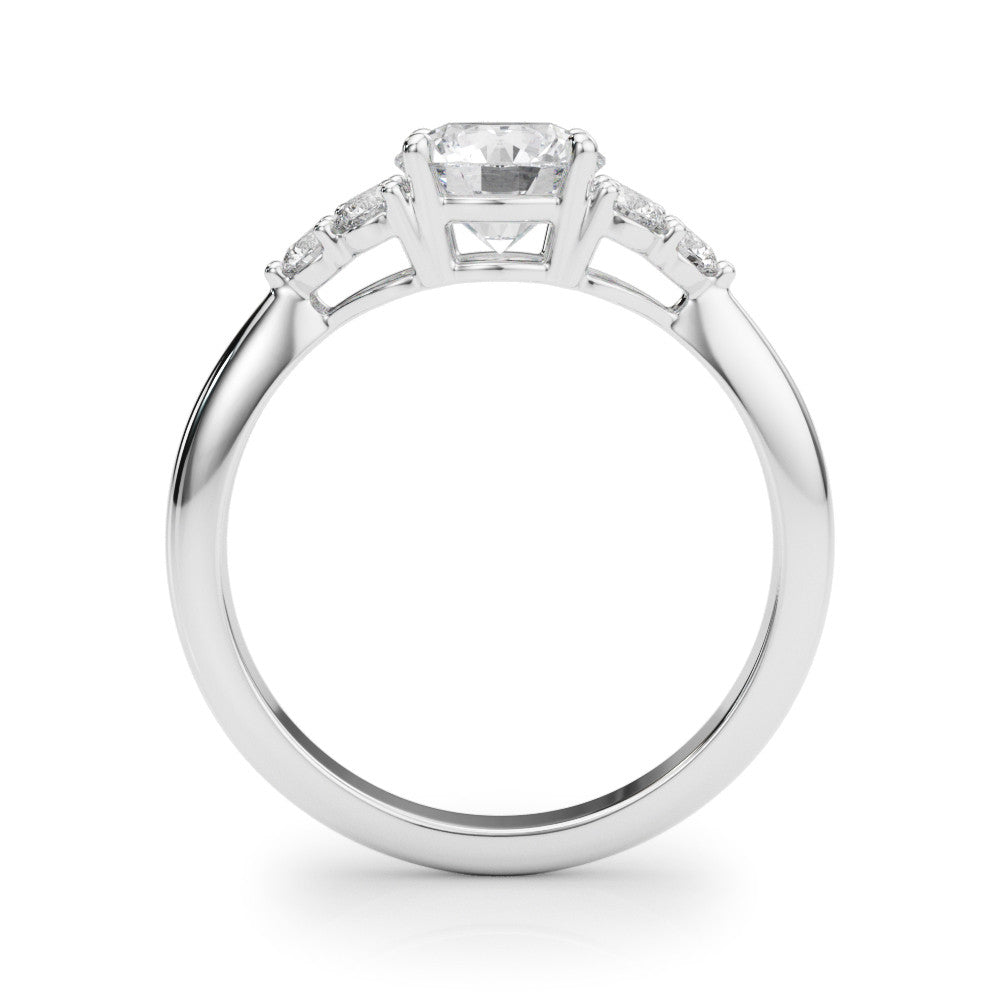Silver Round Brilliant Diamond Cluster Accent Solitaire Ring with Prong Setting