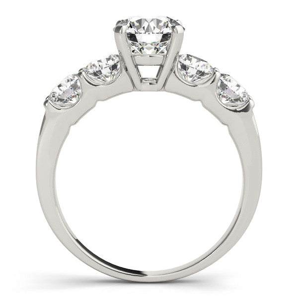 Silver Round Brilliant Diamond Five-Stone Engagement Ring with Prong Setting on a Classic Band 1