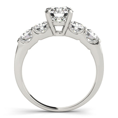 Silver Round Brilliant Diamond Five-Stone Engagement Ring with Prong Setting on a Classic Band 1