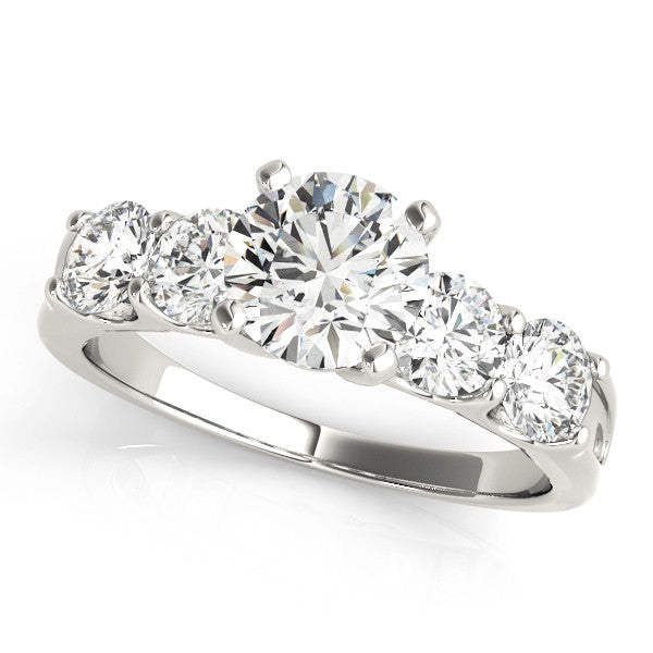Silver Round Brilliant Diamond Five-Stone Engagement Ring with Prong Setting on a Classic Band 2