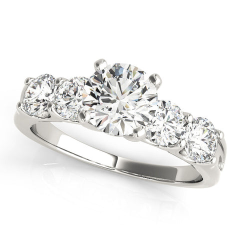 Silver Round Brilliant Diamond Five-Stone Engagement Ring with Prong Setting on a Classic Band 2