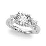 Silver Round Brilliant Diamond Floral Cluster Solitaire with Marquise and Pear Accents on a Platinum Band with Four-Prong Setting 1