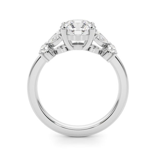 White gold Round Brilliant Diamond Floral Cluster Solitaire with Marquise and Pear Accents in Four-Prong Setting